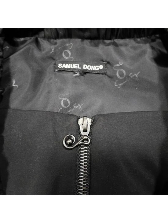 Samuel Dong Black Ruffle Front Long Coat Dress S  Pleated Skirt By Samuel Dong - Picture 4 of 16